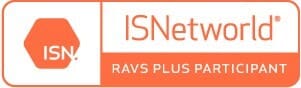 A orange and white logo for isnet ravs plus